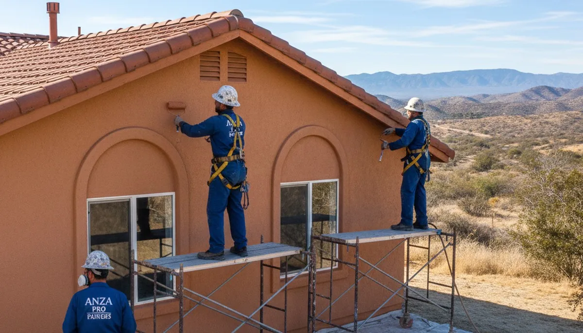 Painter painting a home exterior in Palm Springs, CA for professional residential painting services
