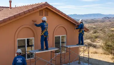 Painter painting a home exterior in Palm Springs, CA for professional residential painting services