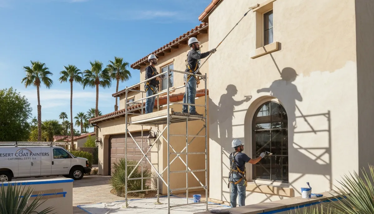 Palm Springs, CA painting contractor team preparing a residential exterior paint project