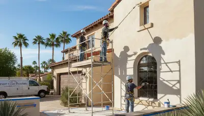 Palm Springs, CA painting contractor team preparing a residential exterior paint project