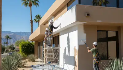 Palm Springs, CA painting contractor preparing a home exterior for professional paint service
