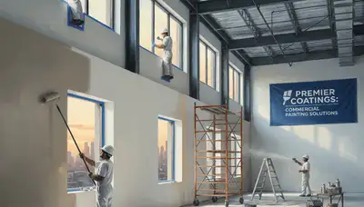 Palm Springs commercial painting crew applying durable exterior coating on a business building in Palm Springs, CA