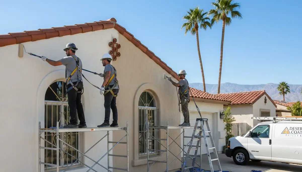 Palm Springs, CA painting contractor team preparing a residential exterior paint job
