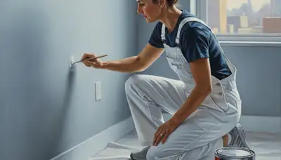 Palm Springs, CA painter repairing sun-faded stucco touch-ups on a home exterior