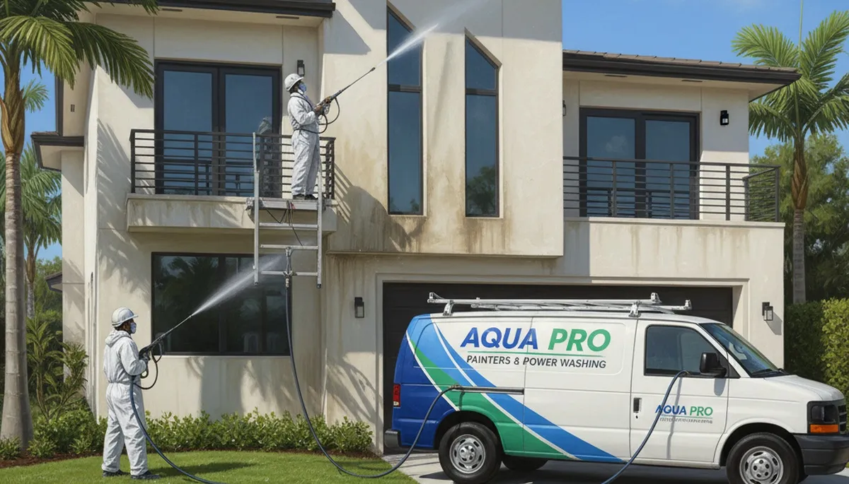 Pressure cleaning stucco and concrete in Palm Springs, CA by Palm Springs Paint Pros