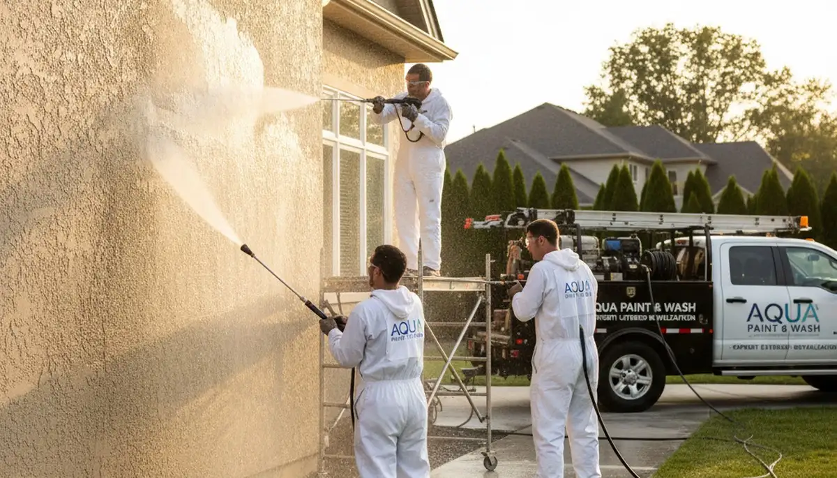 Pressure cleaning stucco and concrete in Palm Springs, CA by Palm Springs Paint Pros