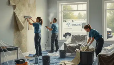 Palm Springs, CA painters removing wallpaper and preparing walls for painting